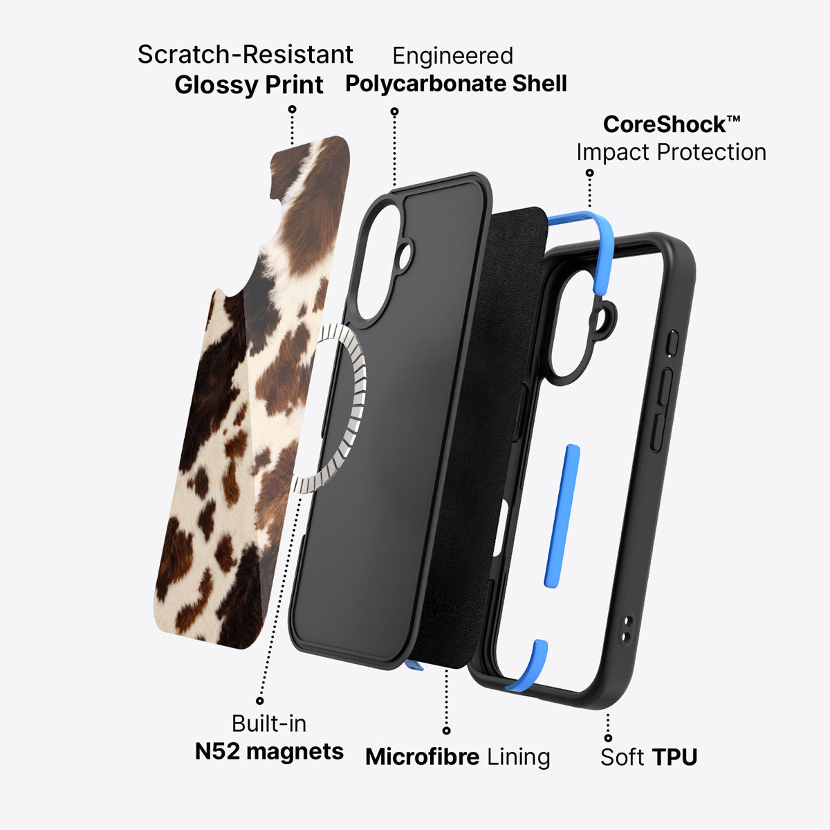 Cowhide Designer iPhone 16 Plus Case – Swiss Cow | MagSafe