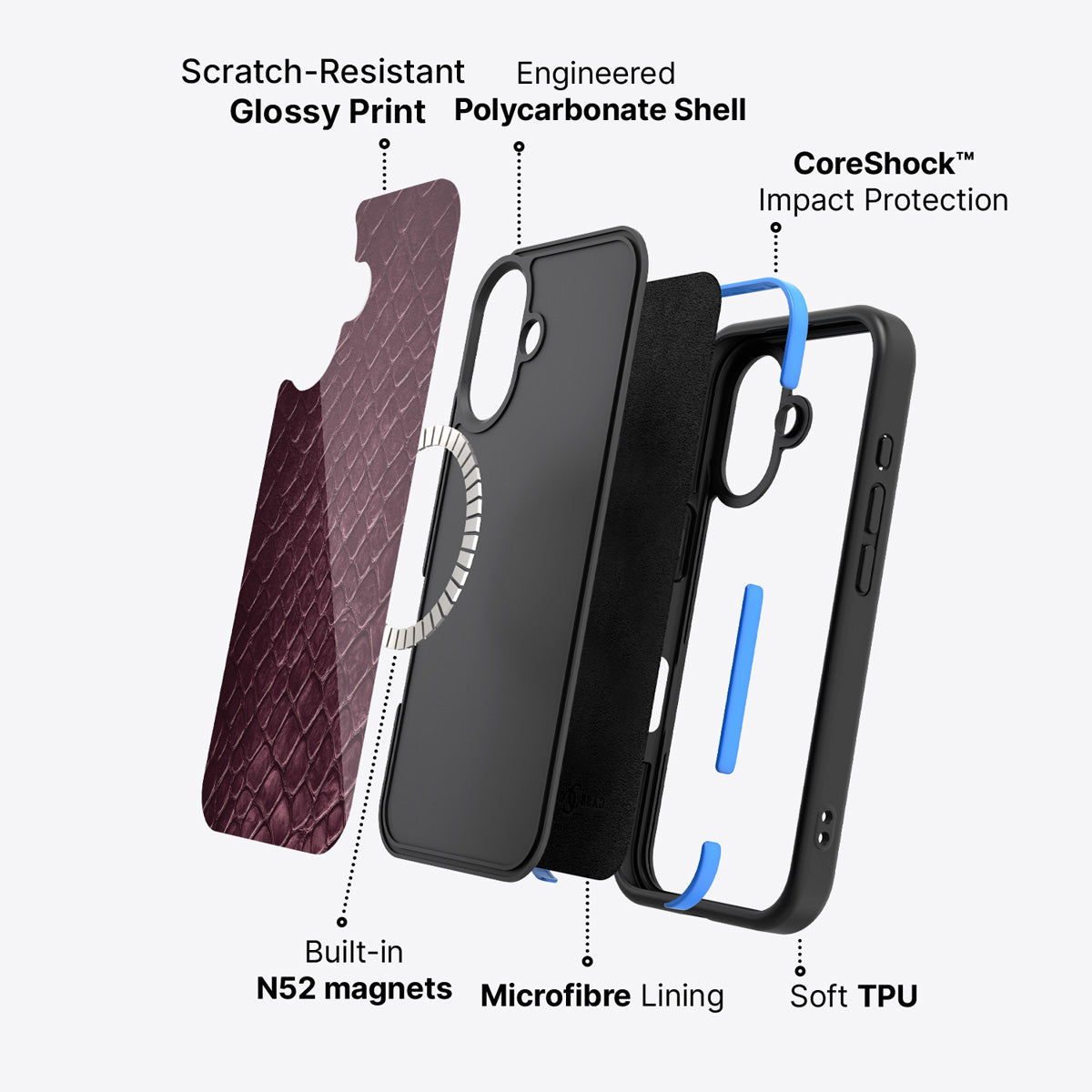 iPhone 16 Plus case construction – Wine Python phone case