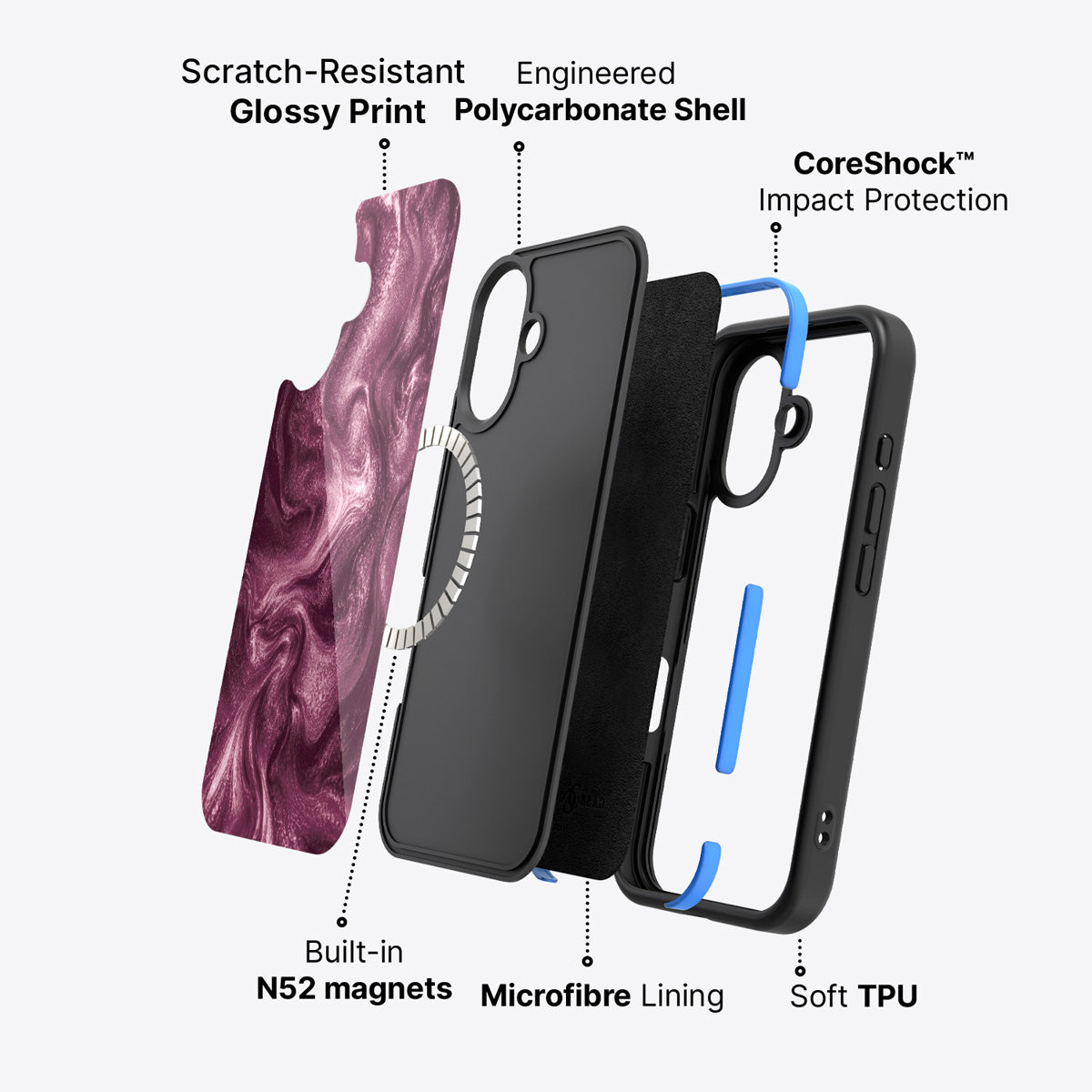 iPhone 16 Plus case construction – Wine Shimmer phone case