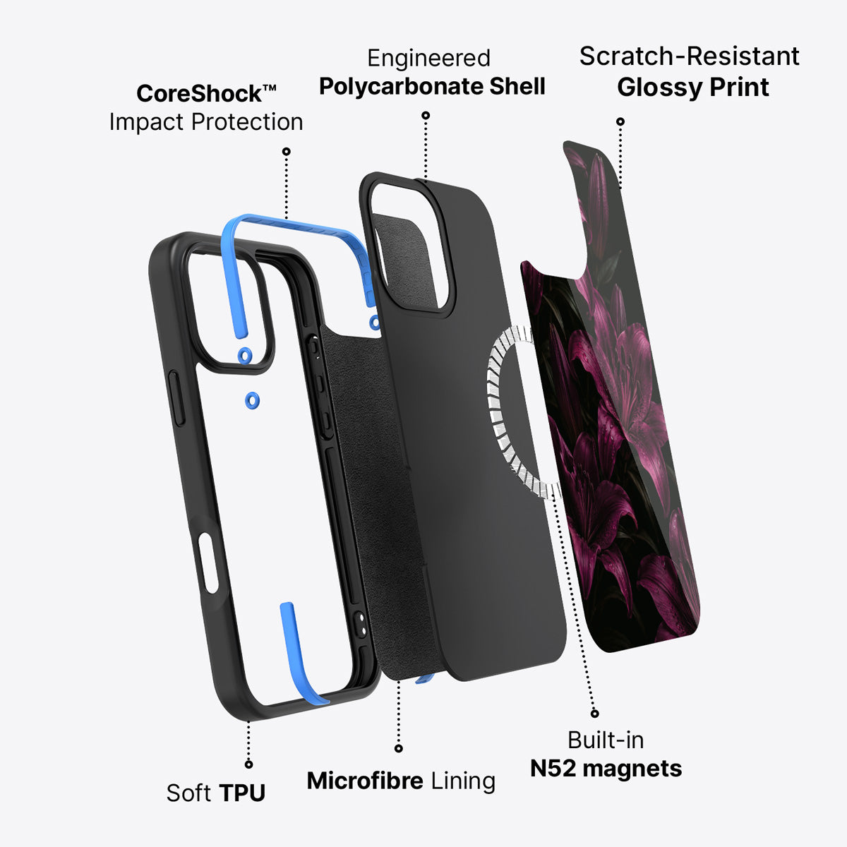 iPhone 16 Pro case construction – Burgundy Lily phone case