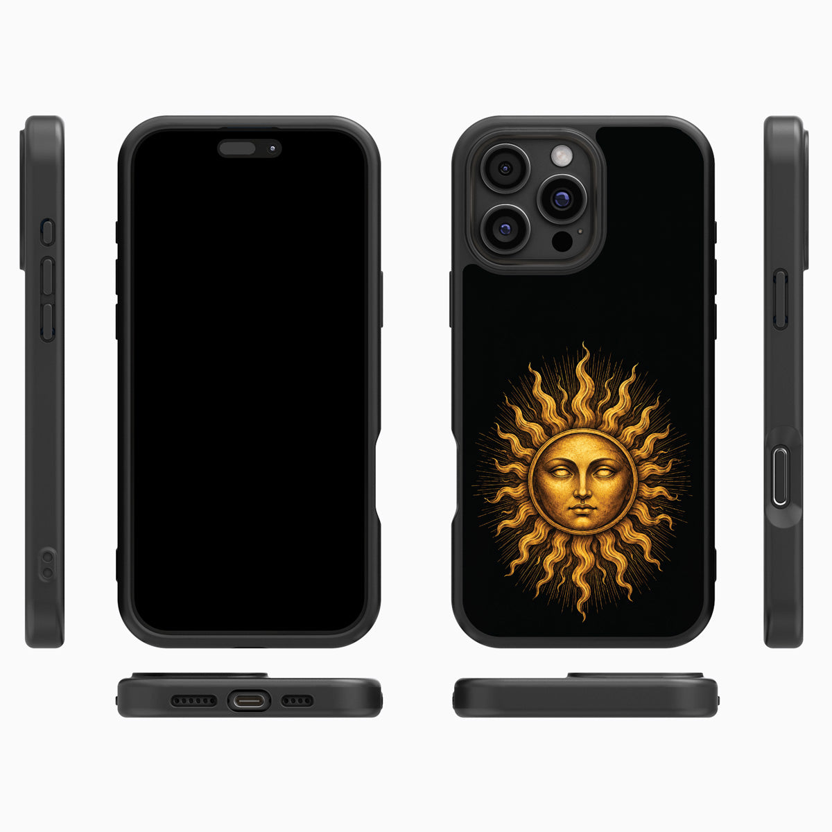 Celestial Sun iPhone 16 Pro case cover – multi-angle view