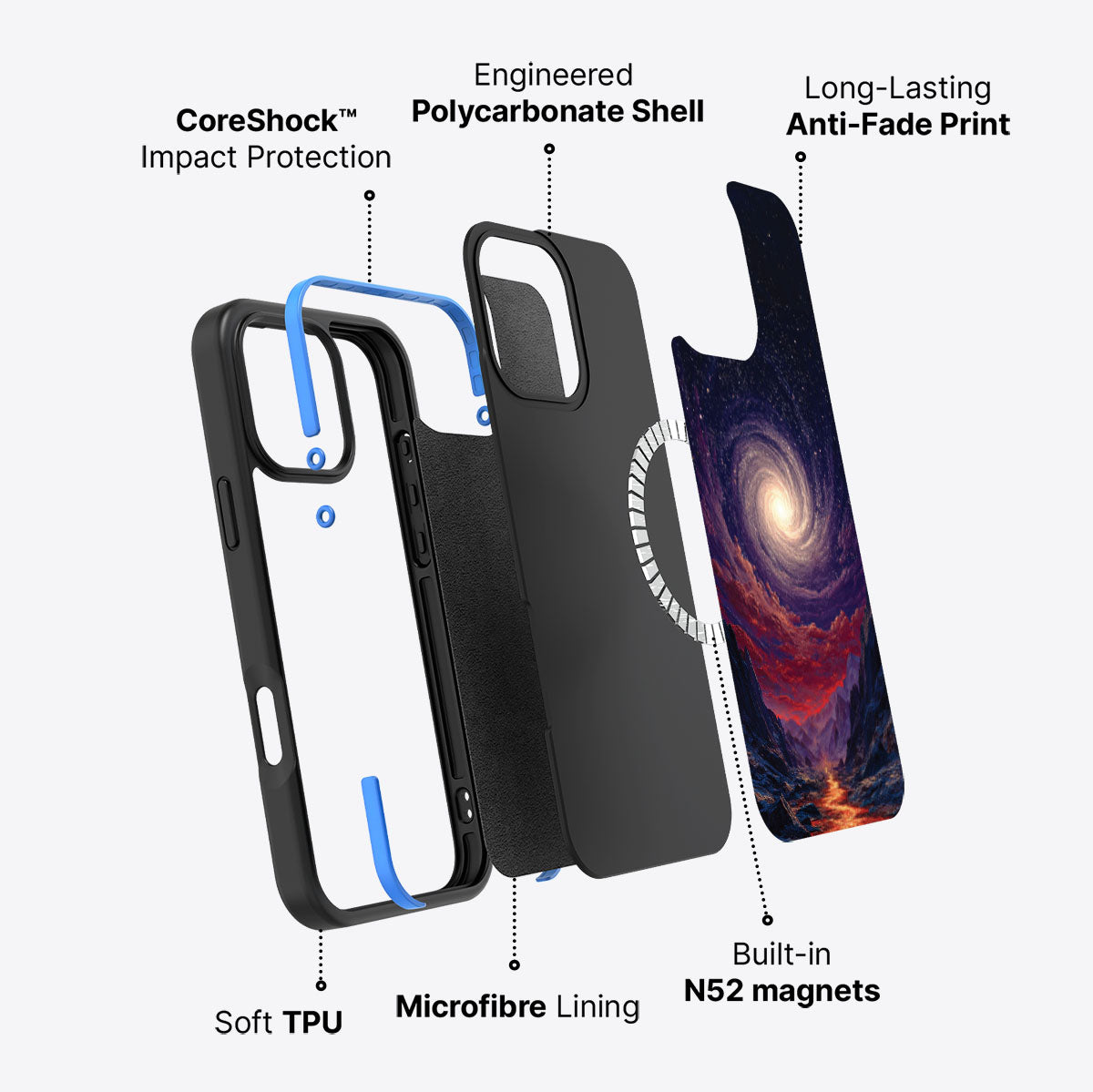 iPhone 16 Pro case construction – Cosmic Vortex phone case
