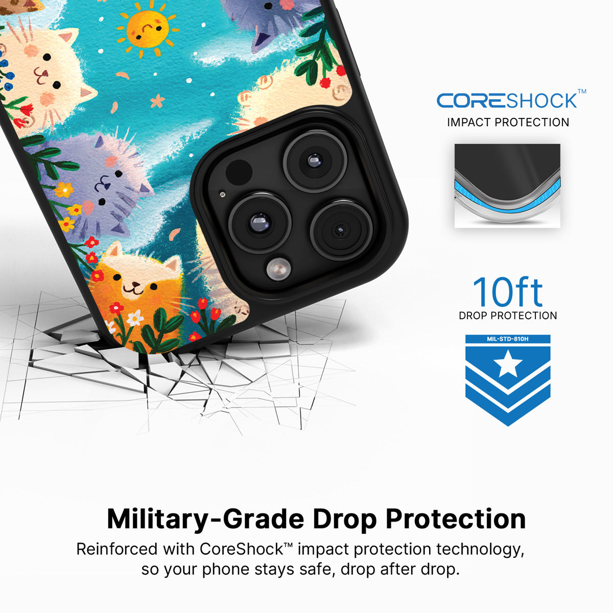 Garden Kittens iPhone 16 Pro case with drop protection