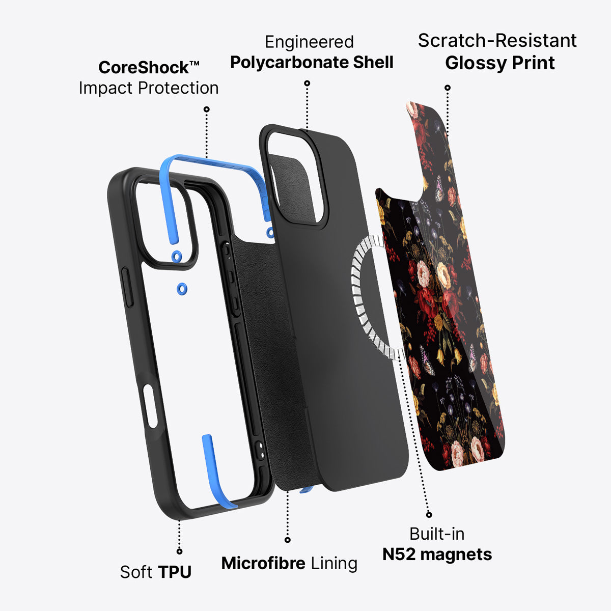 iPhone 16 Pro case construction – Kelmscott Bloom phone case