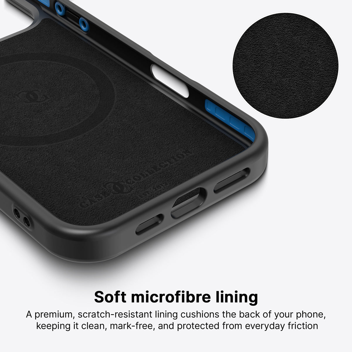 iPhone 16 Pro case interior – Spectrum Ridge microfibre lining