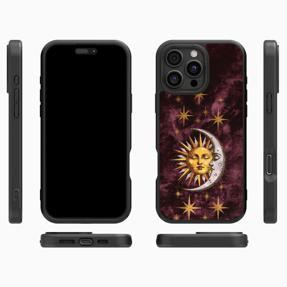 Sun and Moon iPhone 16 Pro case cover – multi-angle view
