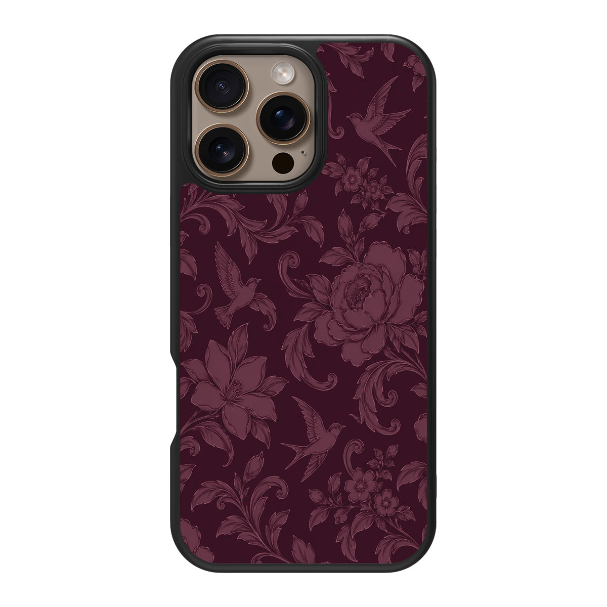 Swallow Damask design back view – iPhone 16 Pro case