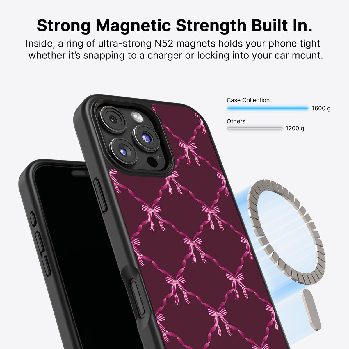 iPhone 16 Pro Max MagSafe case – Bordeaux Bow design