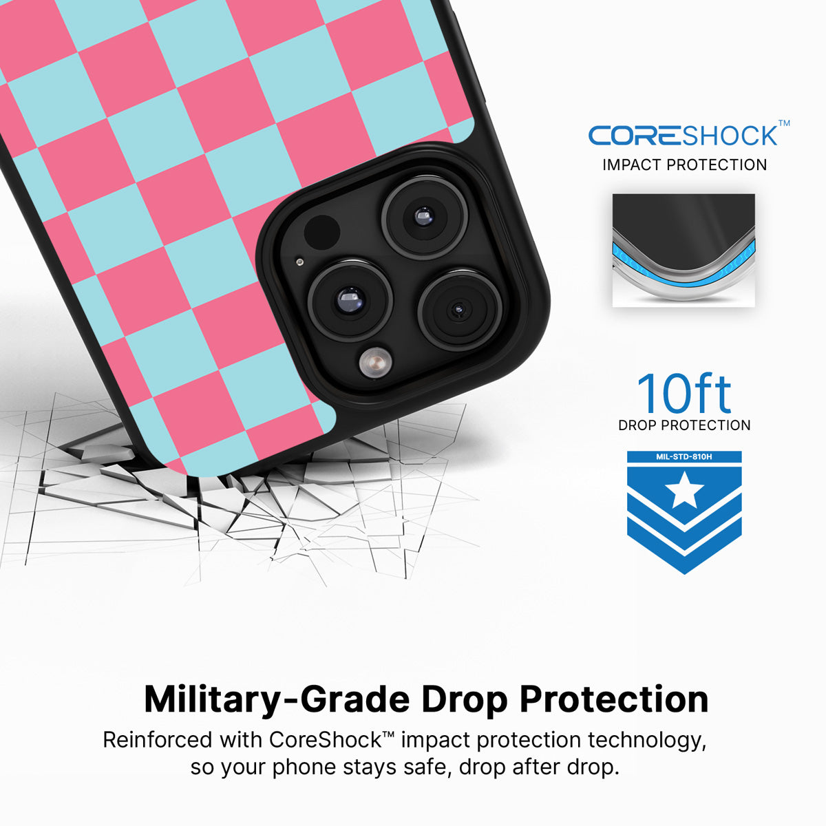 Blue Checkered Designer iPhone 16 Pro Max Case – Candy Floss | MagSafe