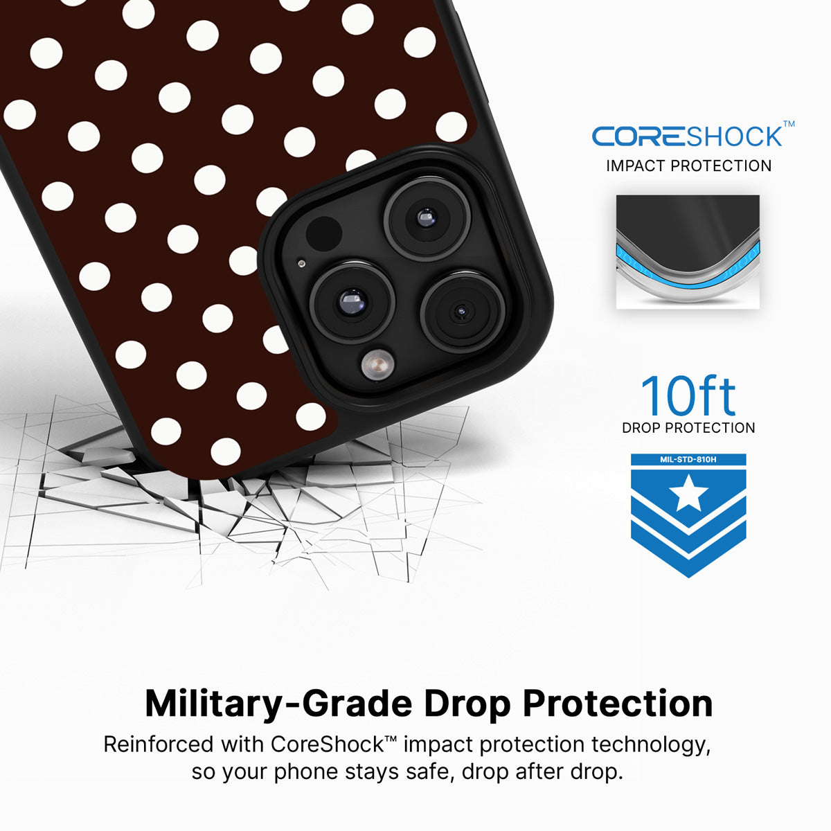 Cocoa Confetti iPhone 16 Pro Max case with drop protection