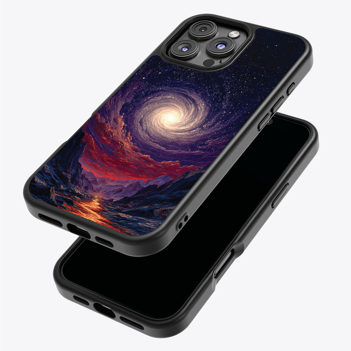 Cosmic Vortex iPhone 16 Pro Max case – back and side view