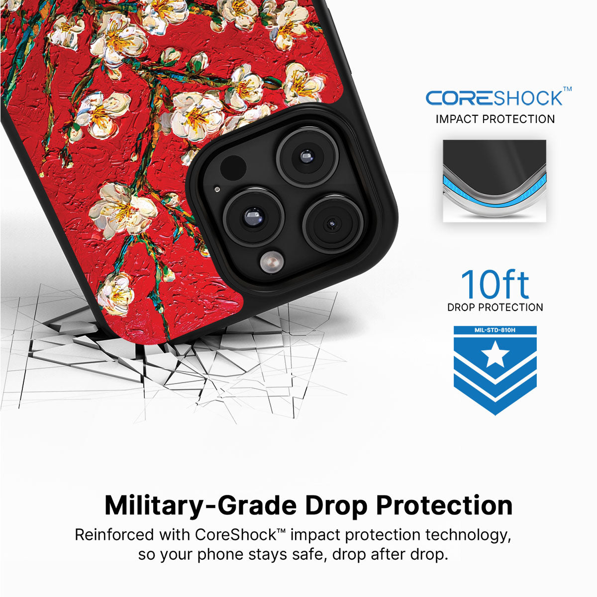 Crimson Blossom iPhone 16 Pro Max case with drop protection