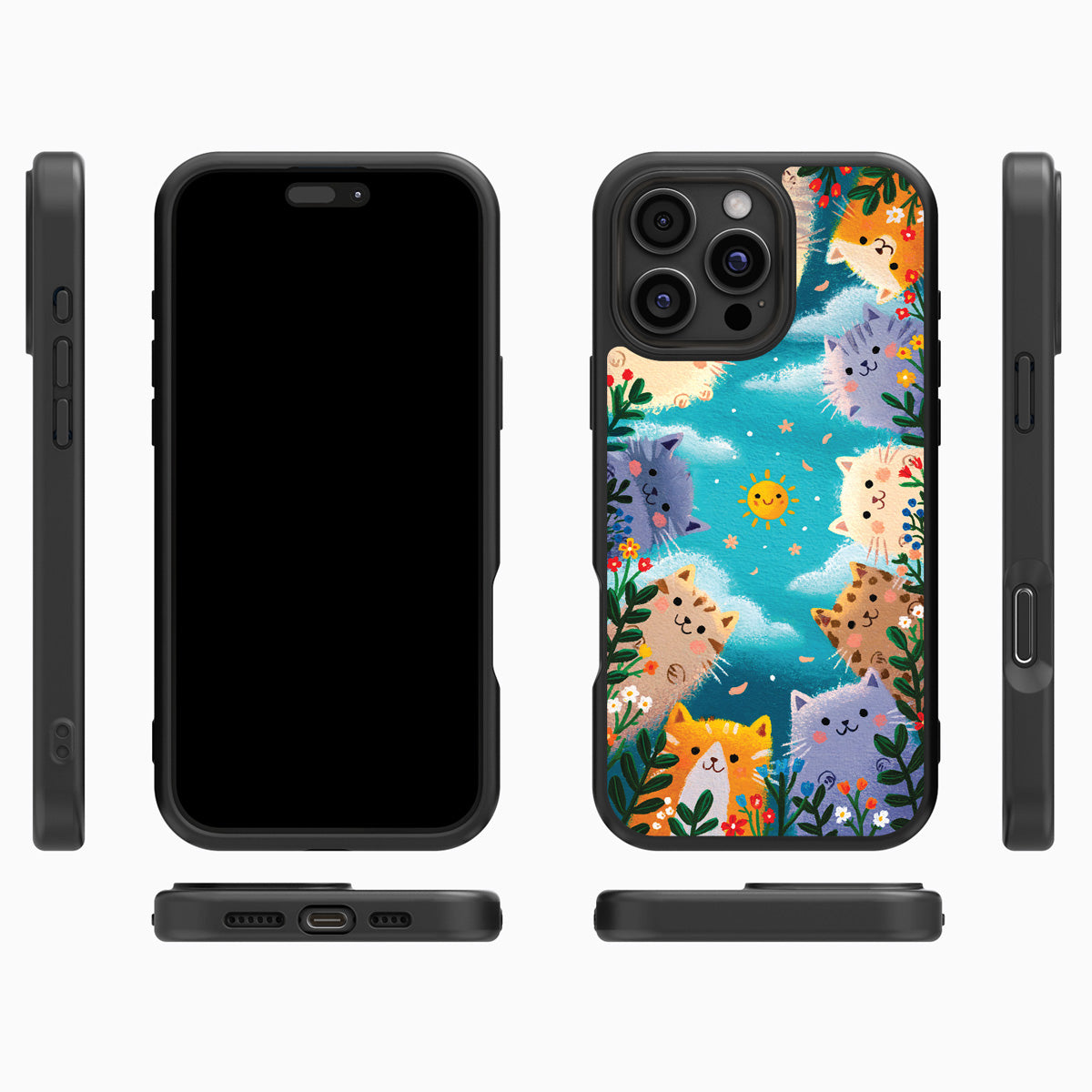 Garden Kittens iPhone 16 Pro Max case cover – multi-angle view