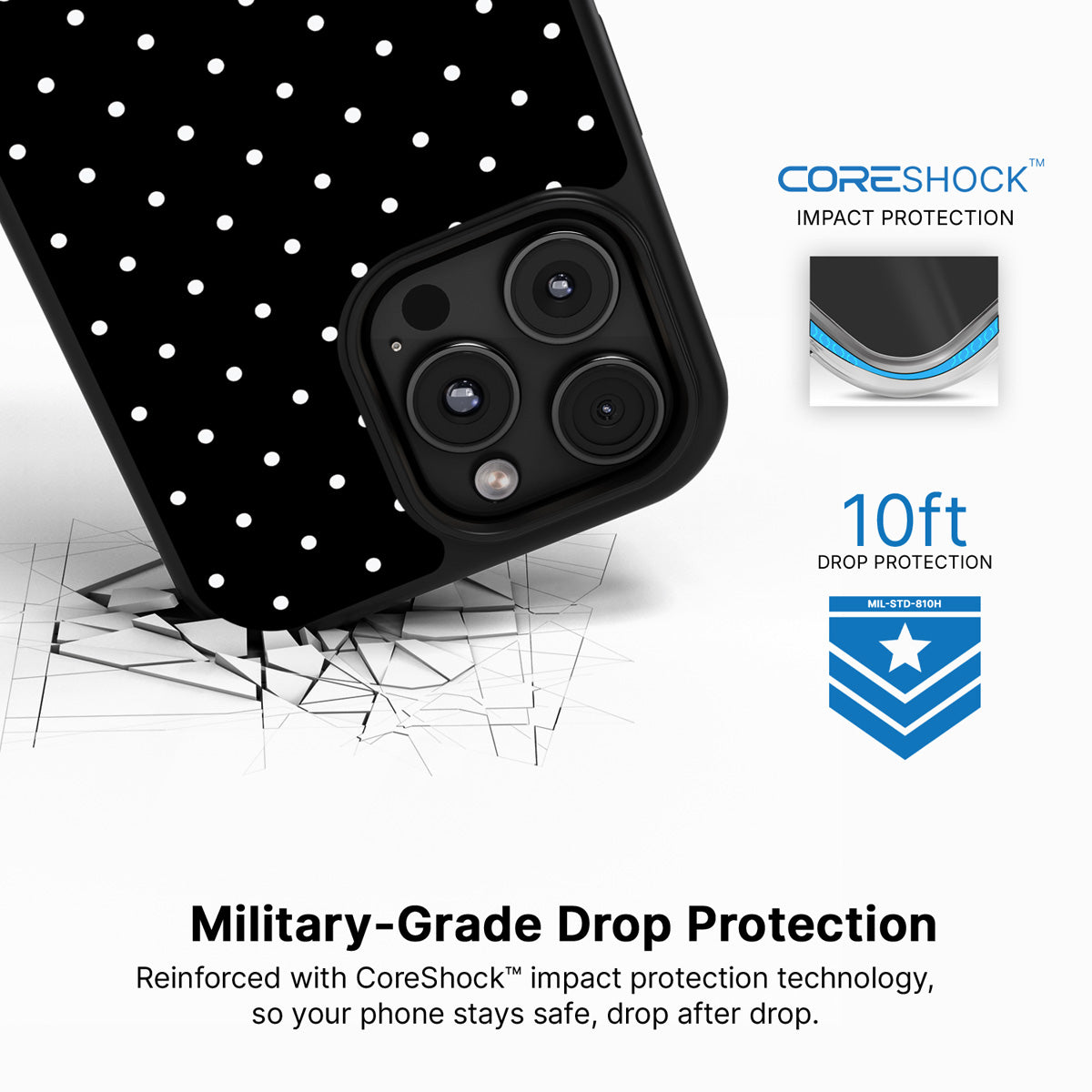 Midnight Confetti iPhone 16 Pro Max case with drop protection