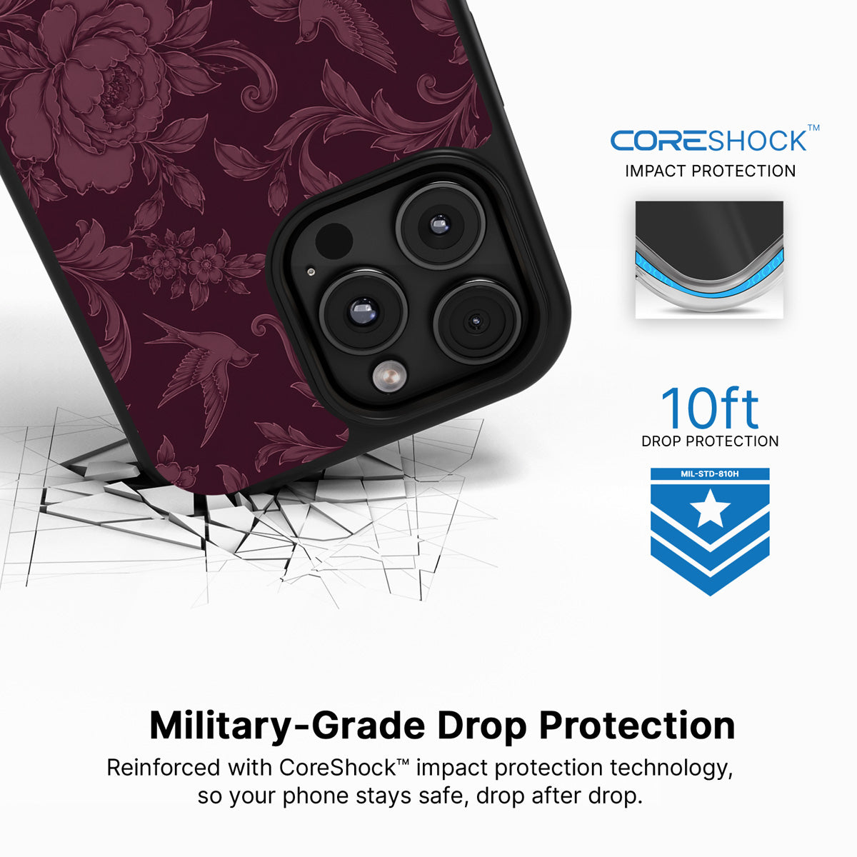 Swallow Damask iPhone 16 Pro Max case with drop protection