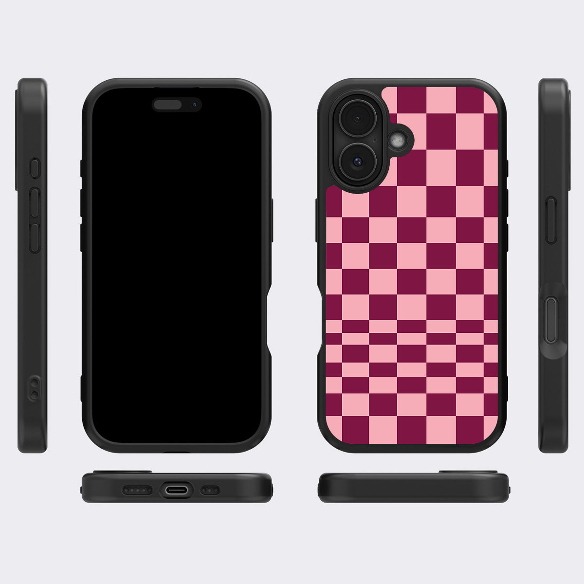 Rouge Board iPhone 17 case cover – multi-angle view