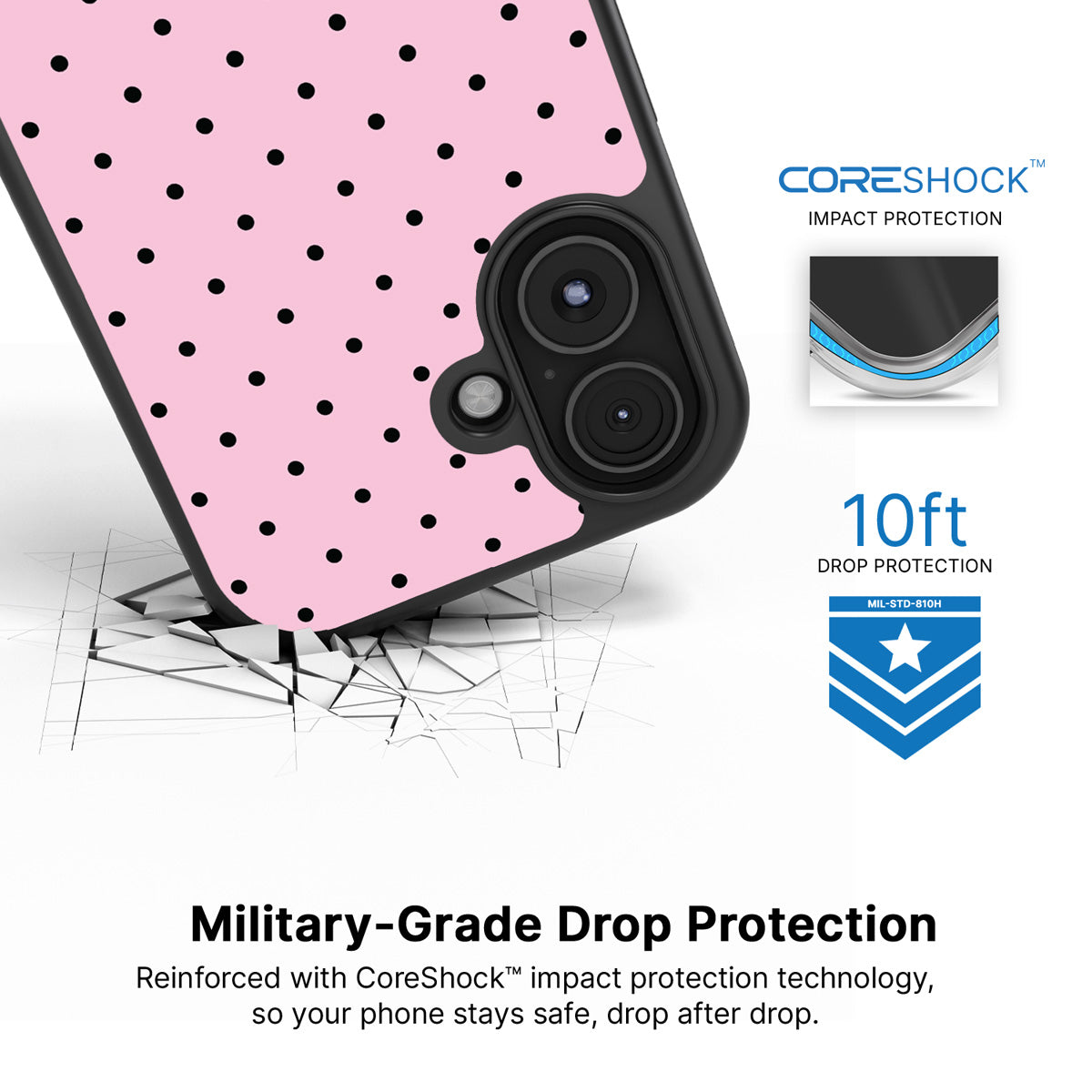 Pink Polka Dot iPhone 17 Case – Veloria | MagSafe