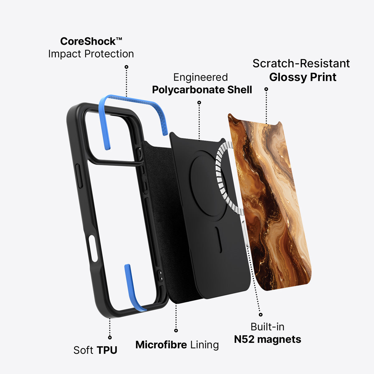 iPhone 17 Pro case construction – Caramel Swirl phone case