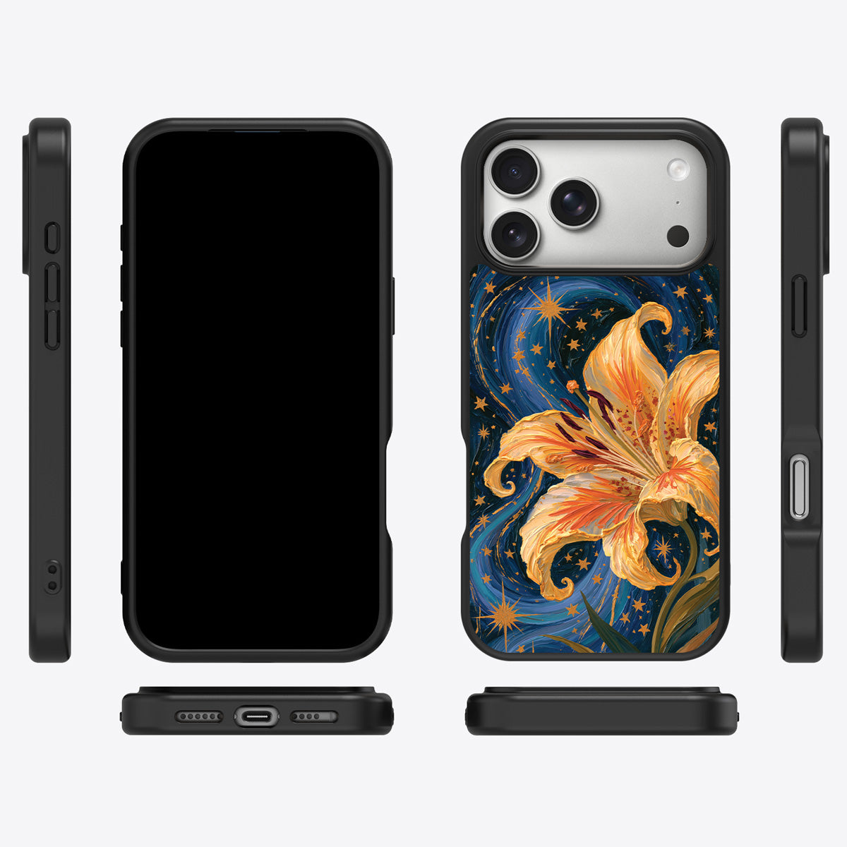 Celestial Bloom iPhone 17 Pro case cover – multi-angle view