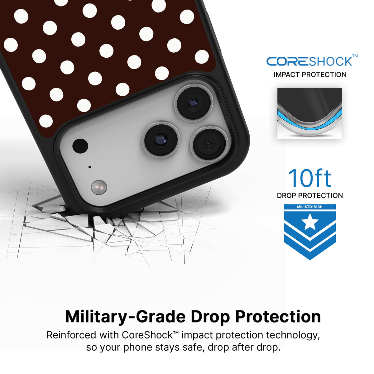 Cocoa Confetti iPhone 17 Pro case with drop protection