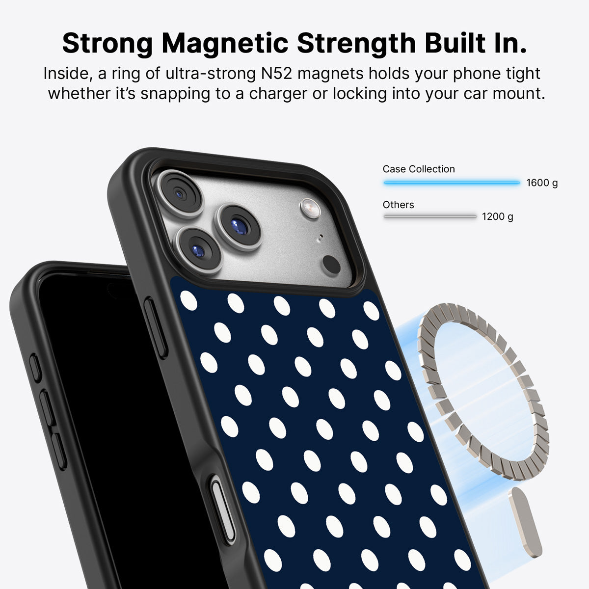 Navy Polka Dot iPhone 17 Pro Case – Deep Sea | MagSafe