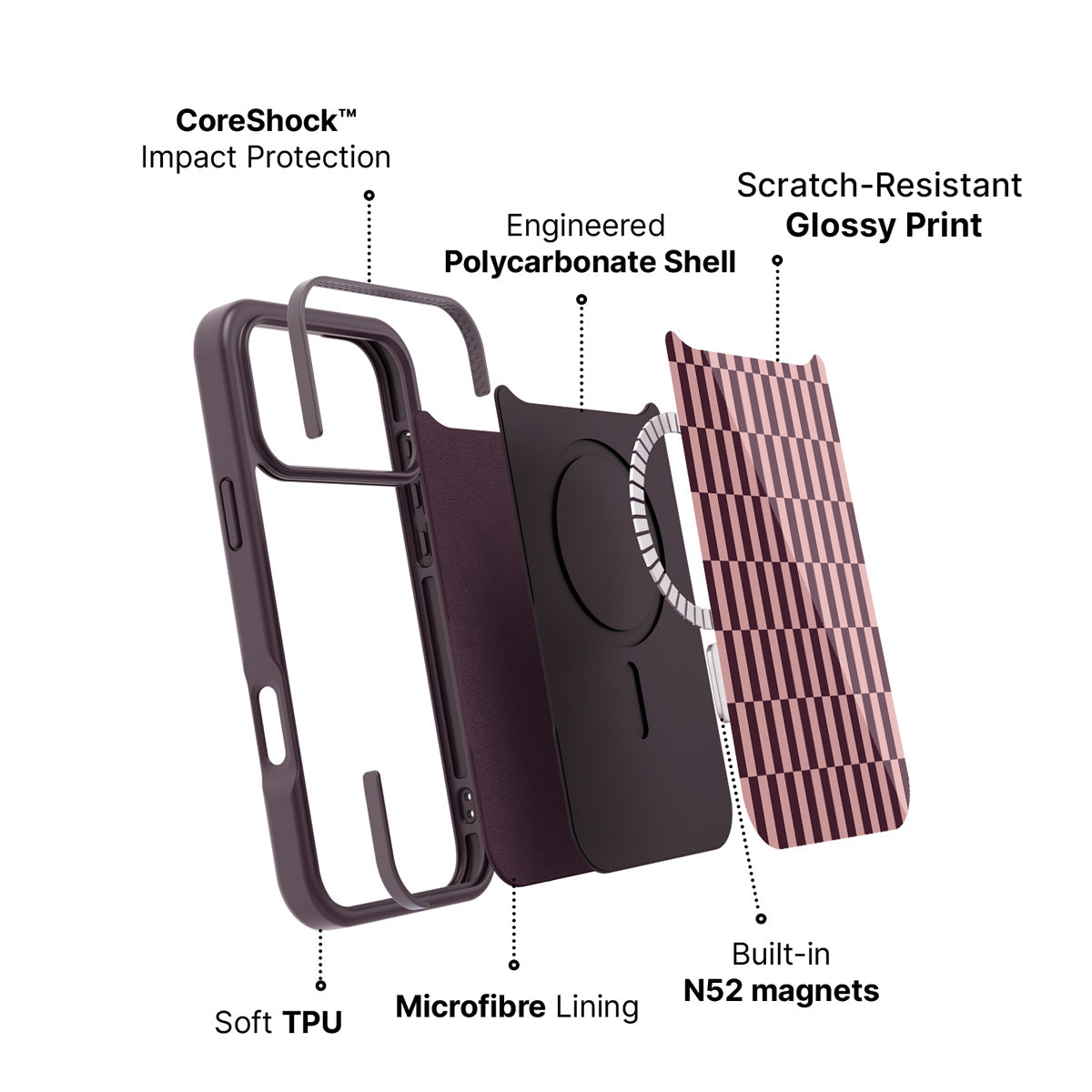 iPhone 17 Pro case construction – Garnet Stack phone case