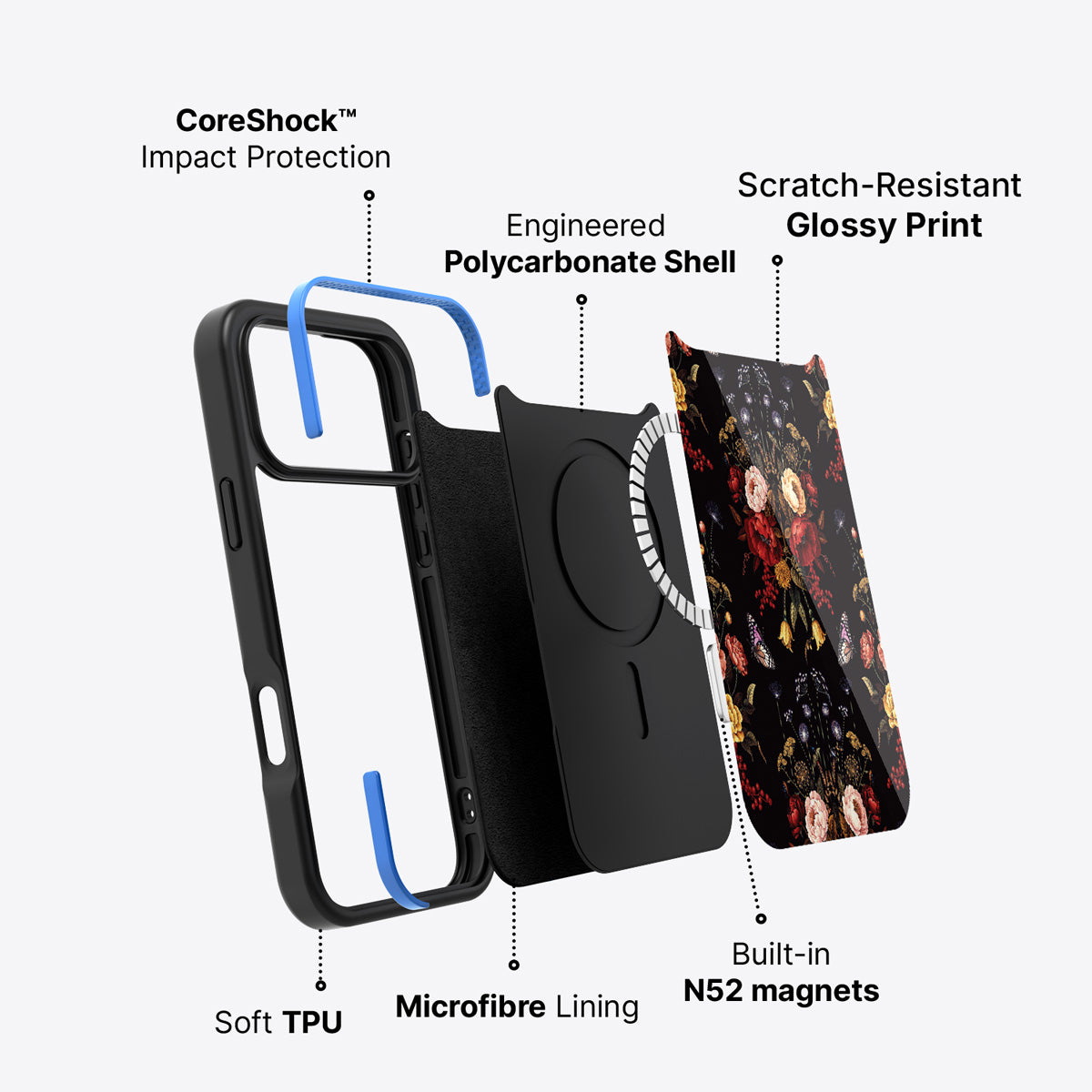 iPhone 17 Pro case construction – Kelmscott Bloom phone case