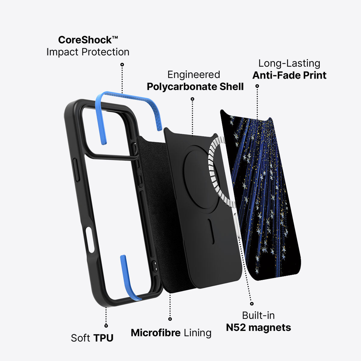 Celestial Designer iPhone 17 Pro Case – Star Cascade | MagSafe