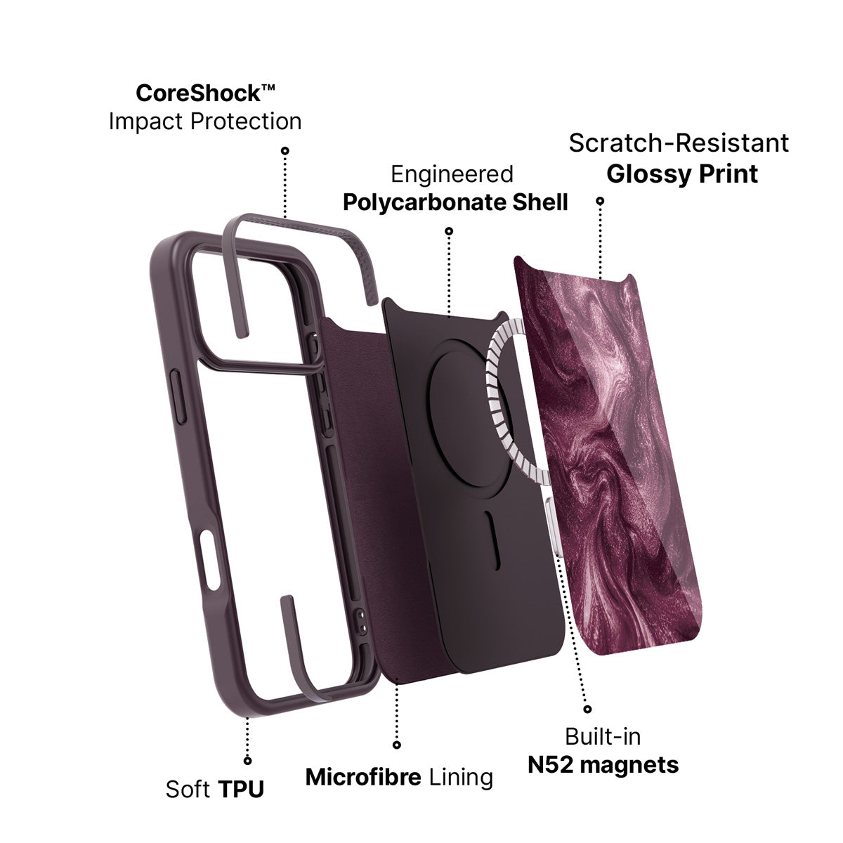 iPhone 17 Pro case construction – Wine Shimmer phone case