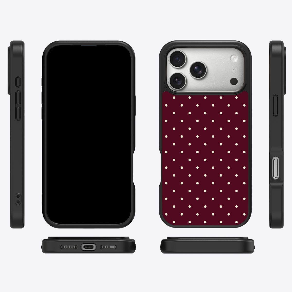 Polka Dot iPhone 17 Pro Max Case – Burgundy Bloom
