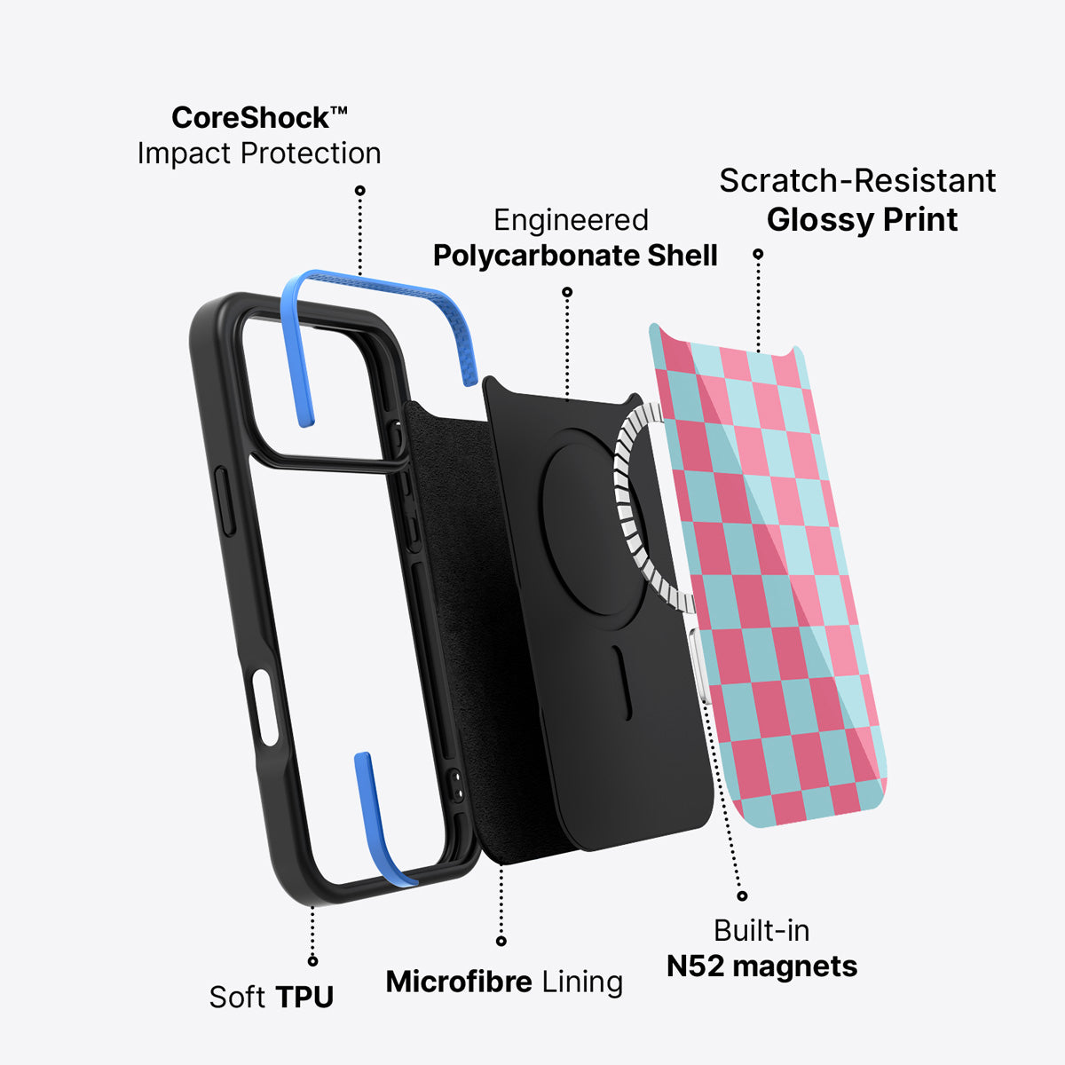 Blue Checkered Designer iPhone 17 Pro Max Case – Candy Floss | MagSafe