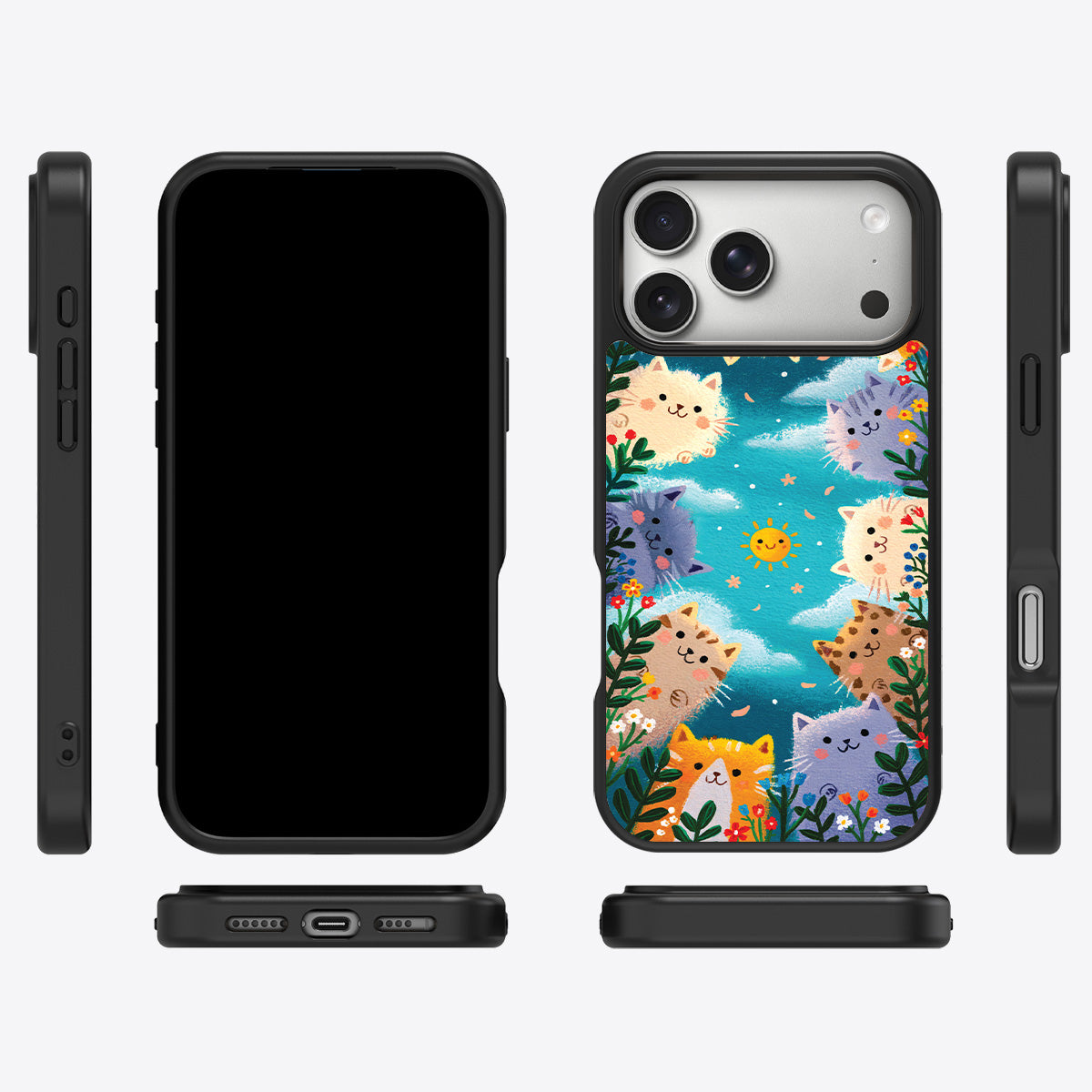 Garden Kittens iPhone 17 Pro Max case cover – multi-angle view