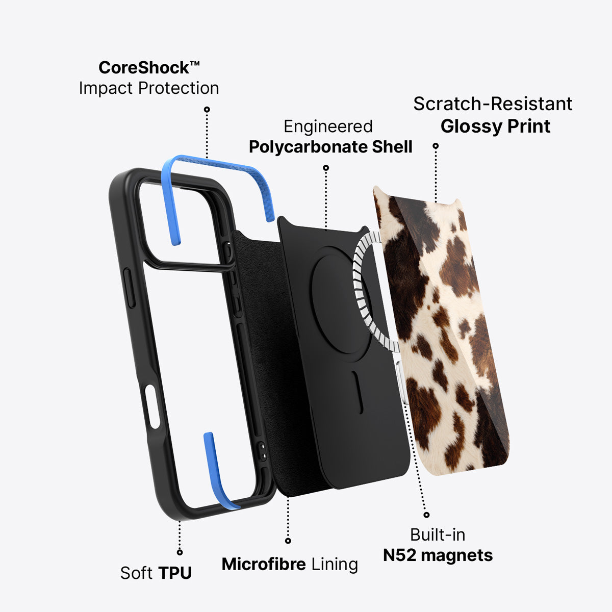 Cowhide Designer iPhone 17 Pro Max Case – Swiss Cow | MagSafe