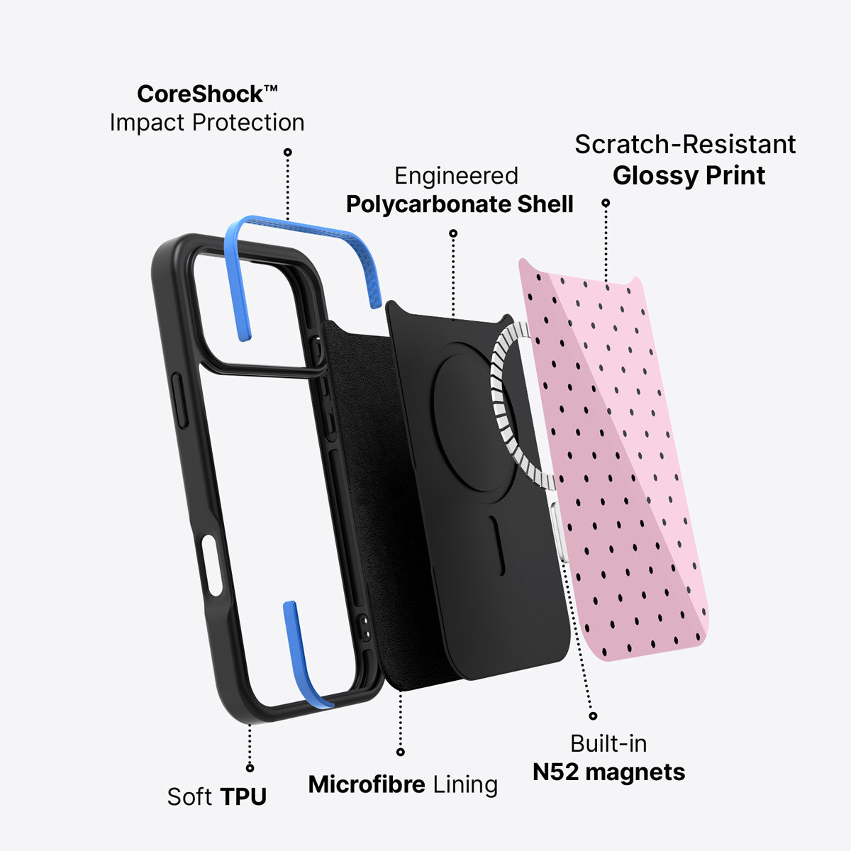 Pink Polka Dot iPhone 17 Pro Max Case – Veloria | MagSafe