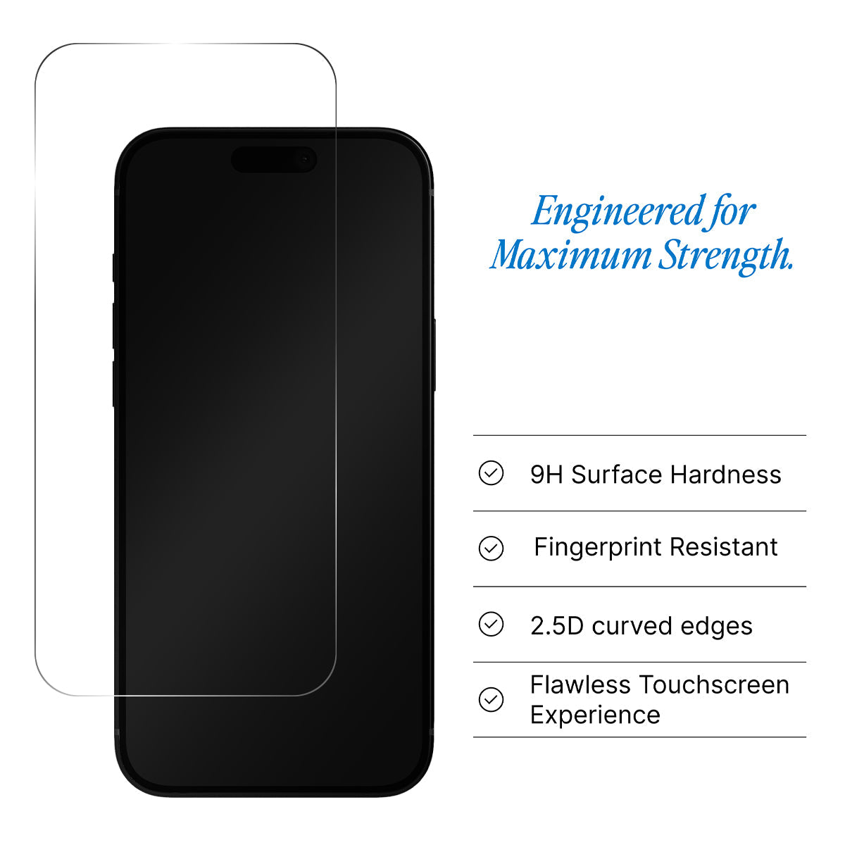 iPhone 18 Pro screen protector features – 9H surface hardness, fingerprint resistant, 2.5D curved edges, flawless touchscreen
