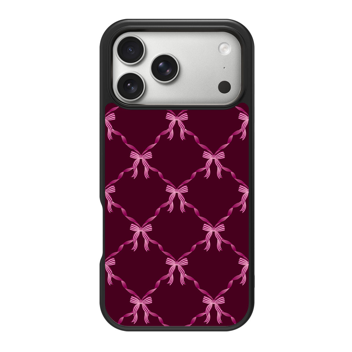 Bordeaux Bow design back view – iPhone 18 Pro case