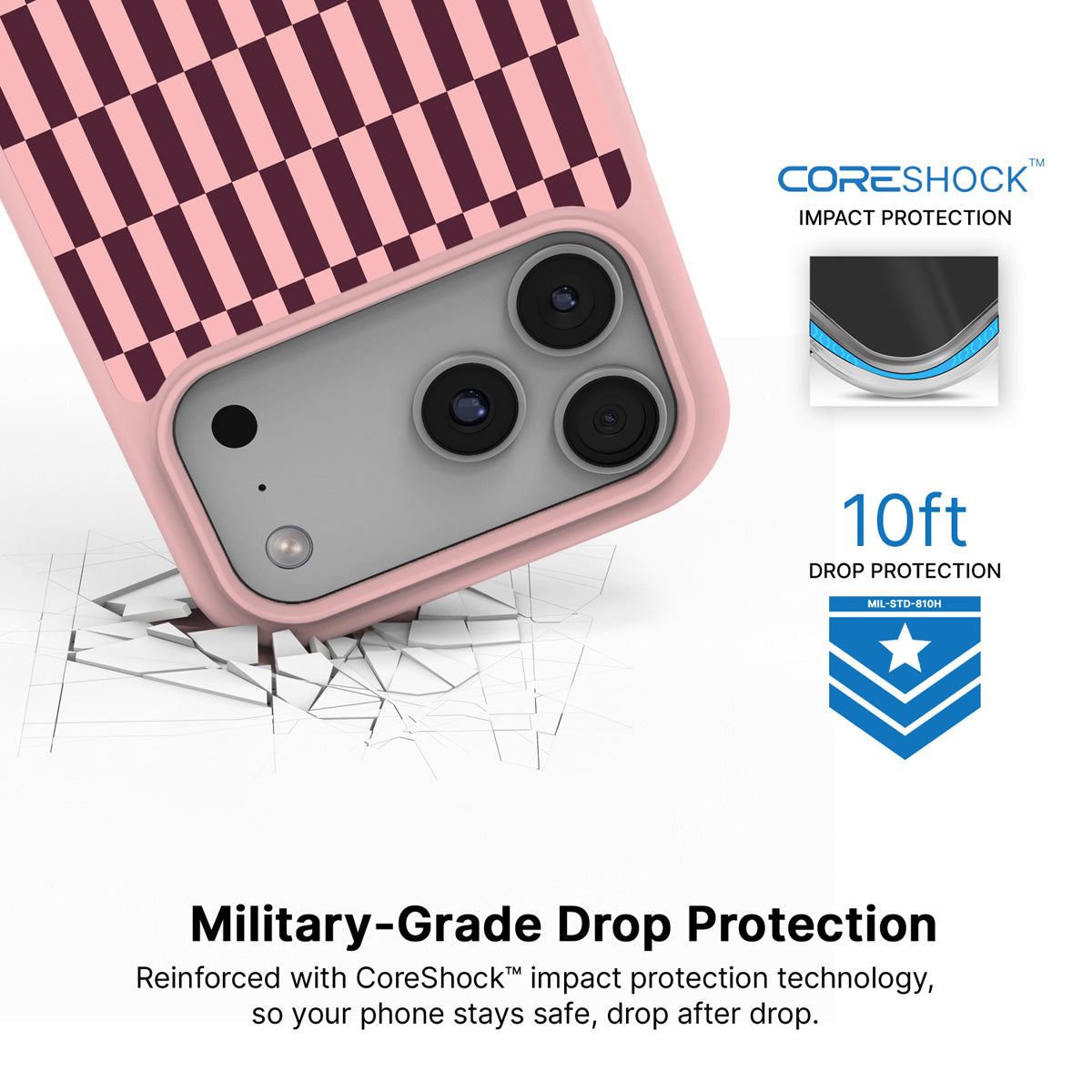 Claret Stack iPhone 18 Pro case with drop protection