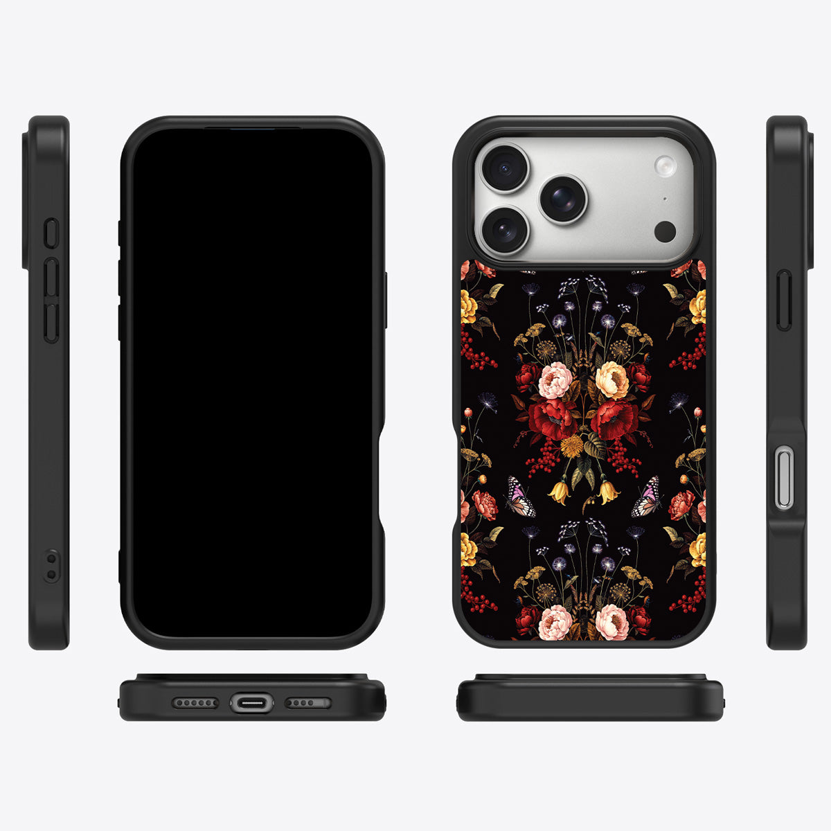 Kelmscott Bloom iPhone 18 Pro case cover – multi-angle view