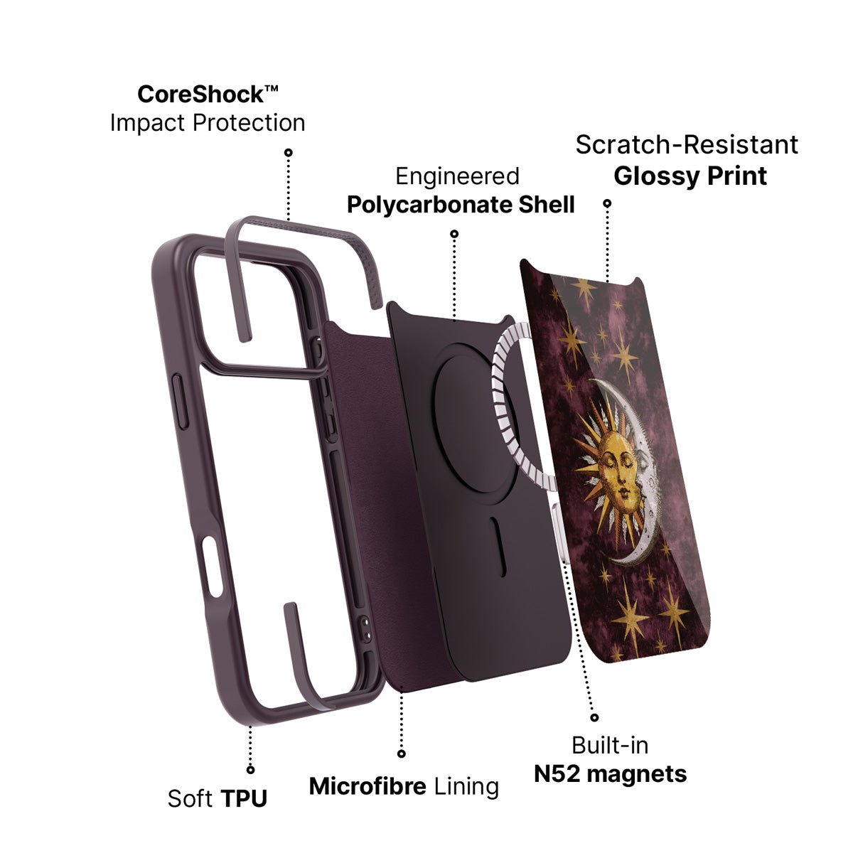 iPhone 18 Pro case construction – Sun and Moon phone case