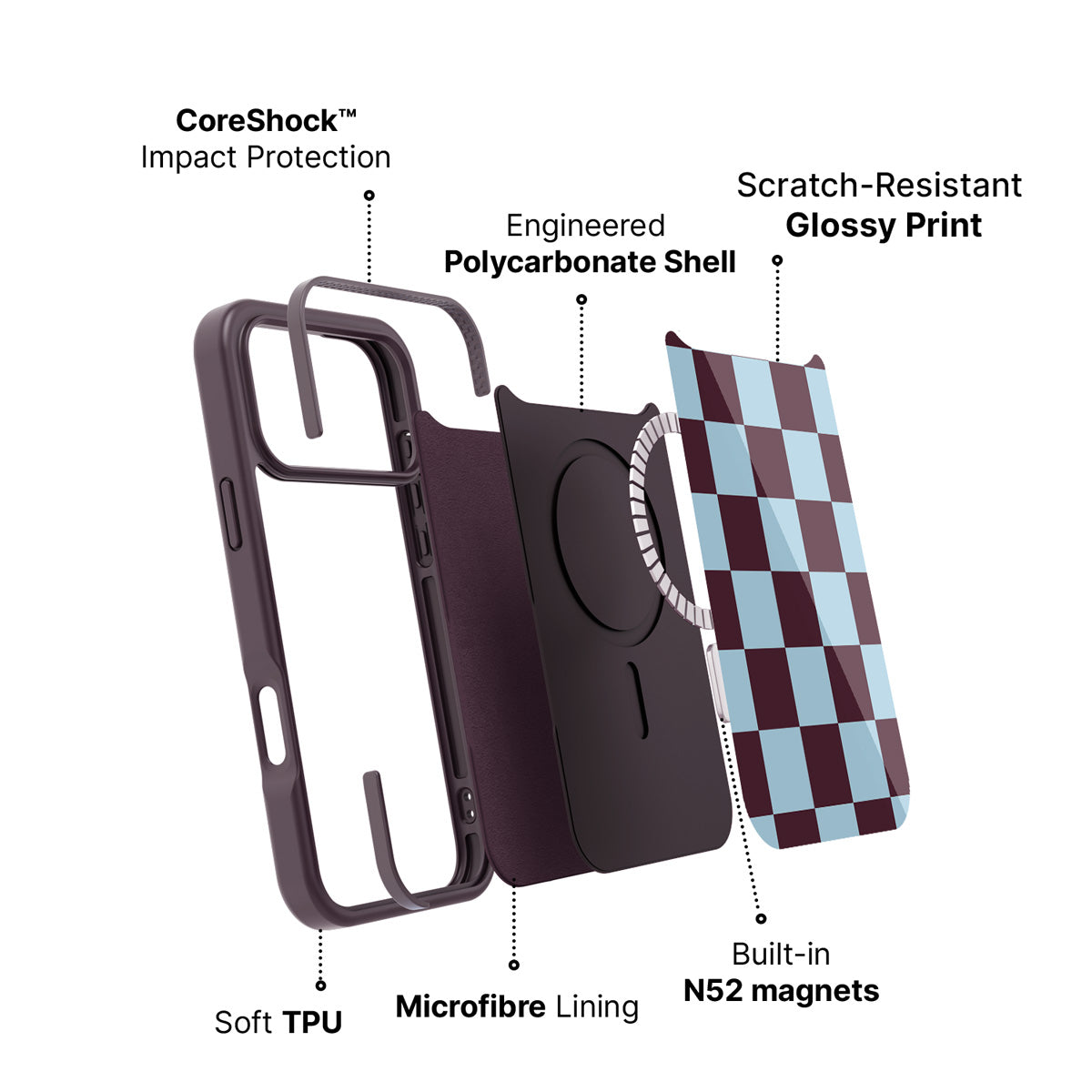 iPhone 18 Pro Max case construction – Cabernet Tile phone case
