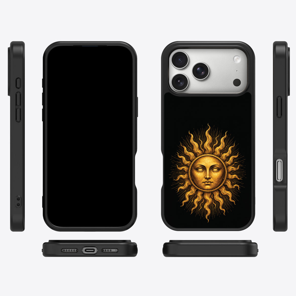 Celestial Sun iPhone 18 Pro Max case cover – multi-angle view