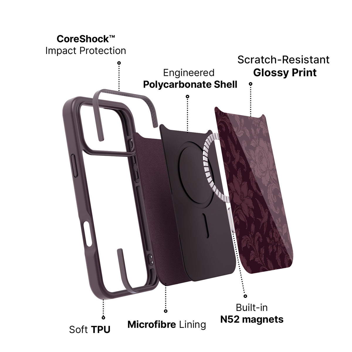iPhone 18 Pro Max case construction – Swallow Damask phone case