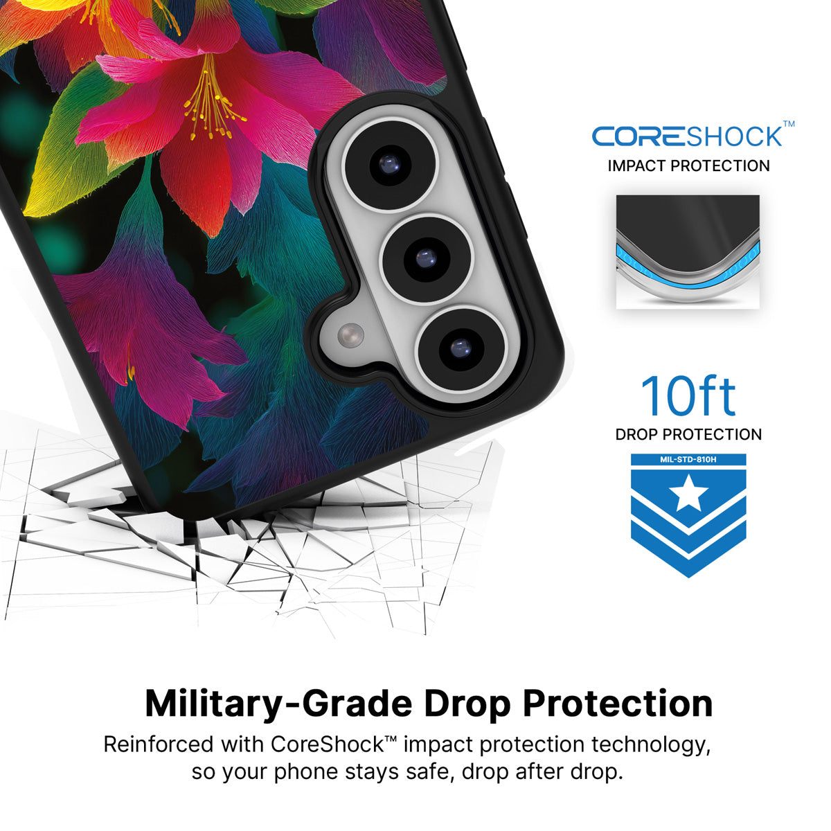 Jungle Bloom Samsung Galaxy S26 Plus case with 10ft military-grade drop protection