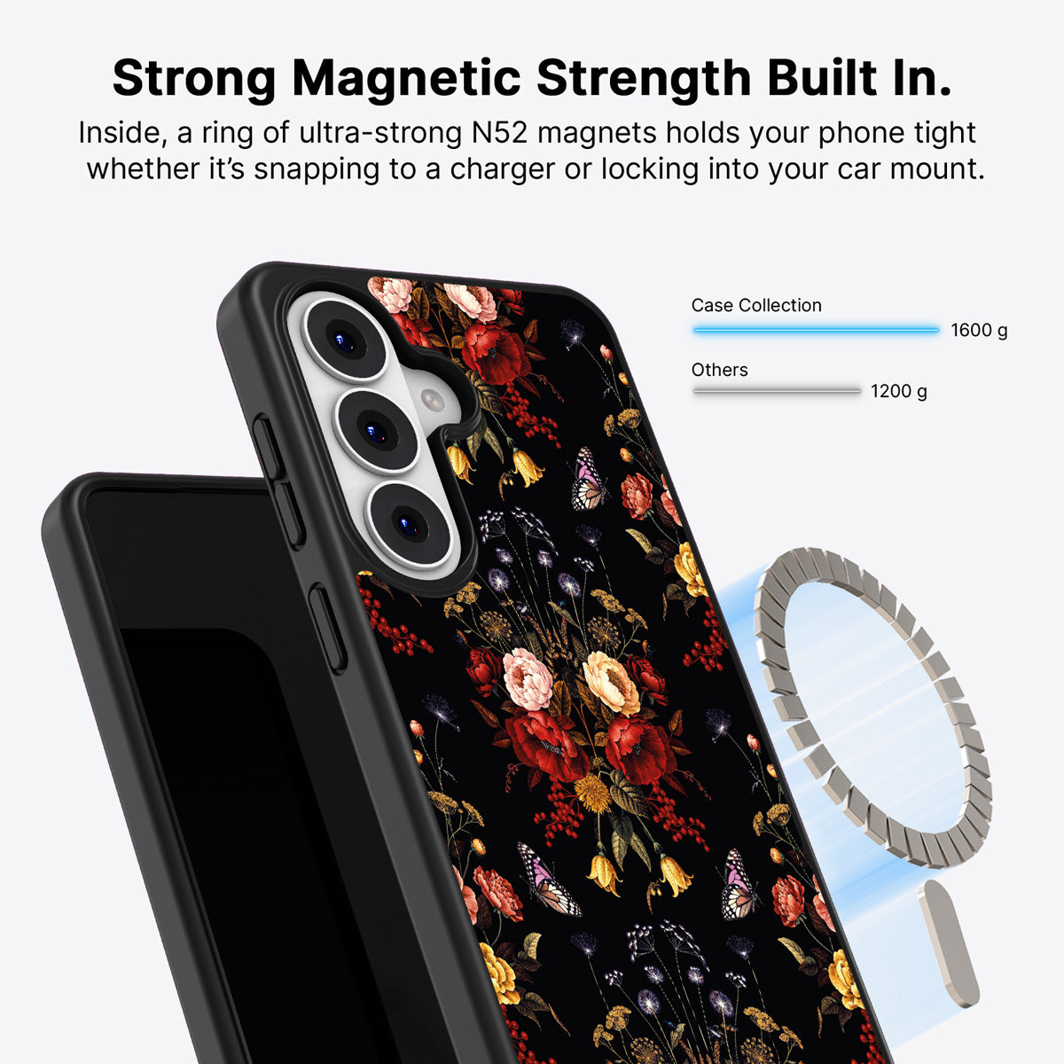 Samsung Galaxy S26 Plus Qi2 magnetic case with N52 magnets – Kelmscott Bloom design