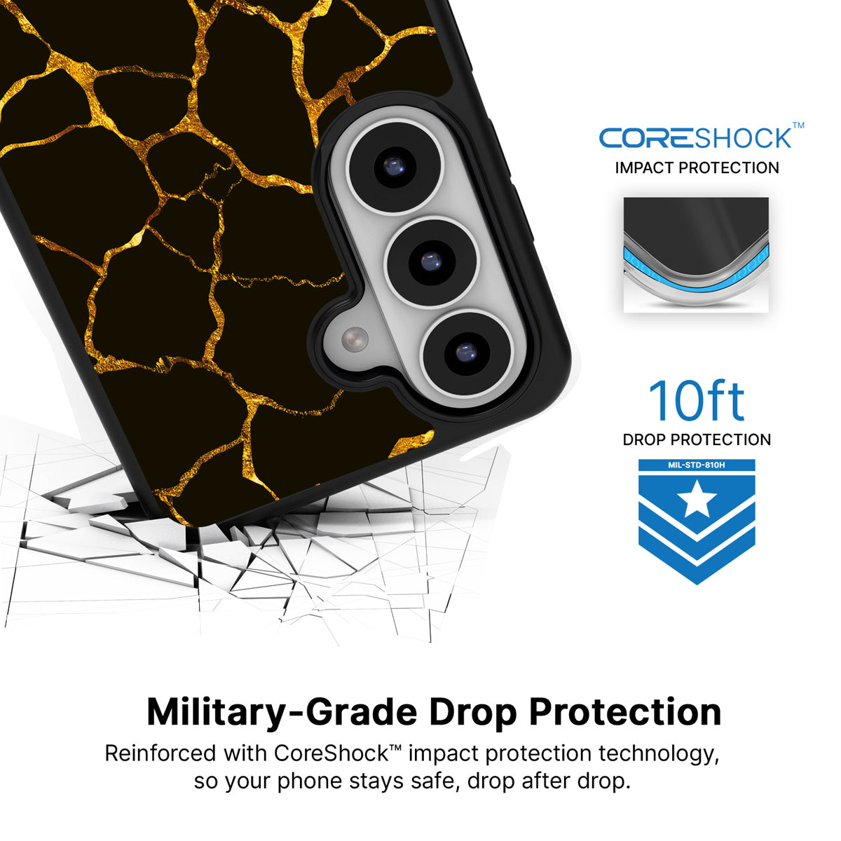 Kintsugi Samsung Galaxy S26 case with 10ft military-grade drop protection