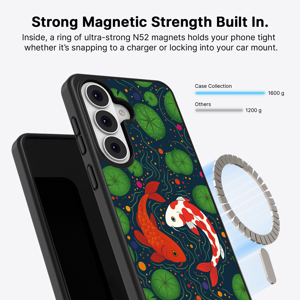 Samsung Galaxy S26 Qi2 magnetic case with N52 magnets – Koi Fish design
