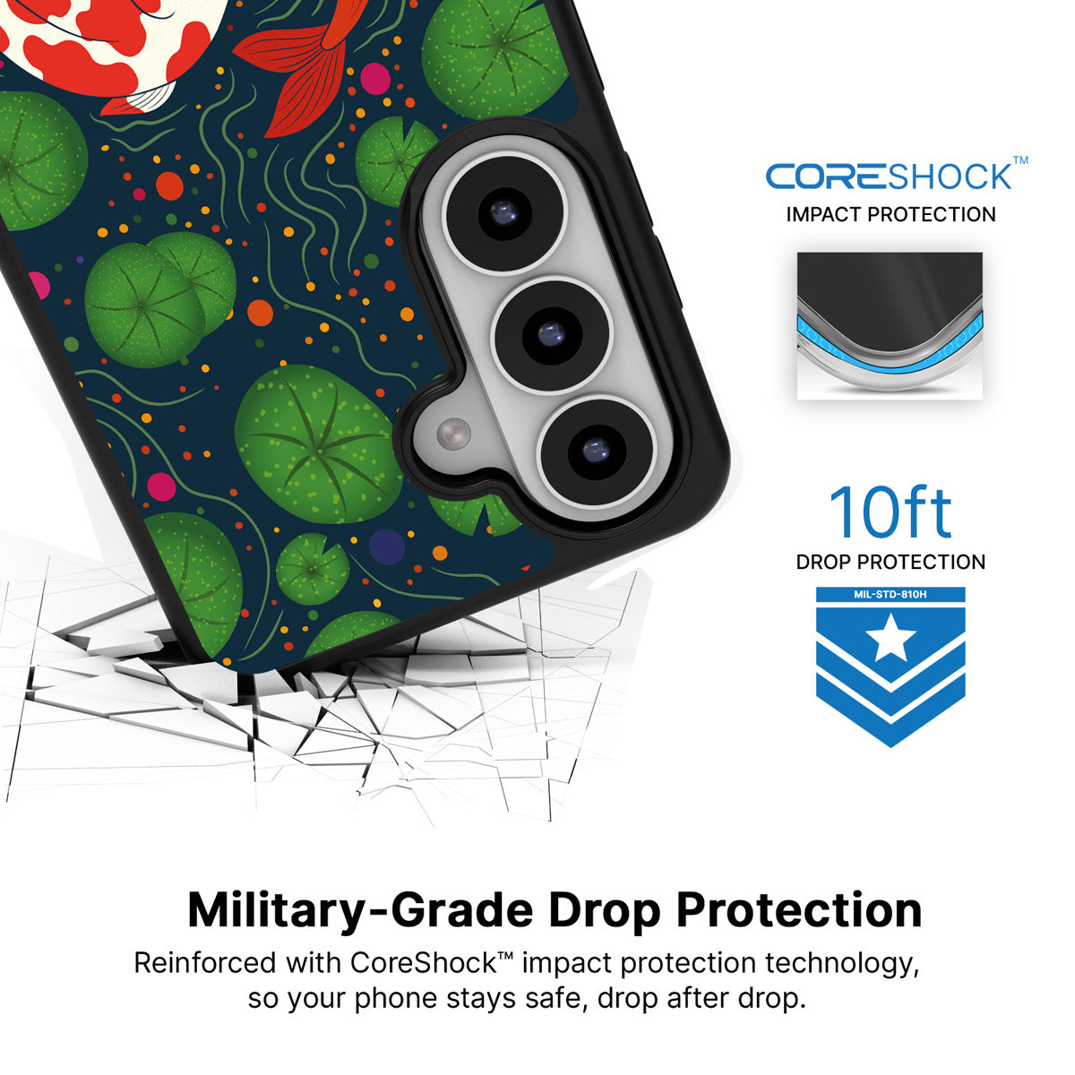 Koi Fish Samsung Galaxy S26 Plus case with 10ft military-grade drop protection