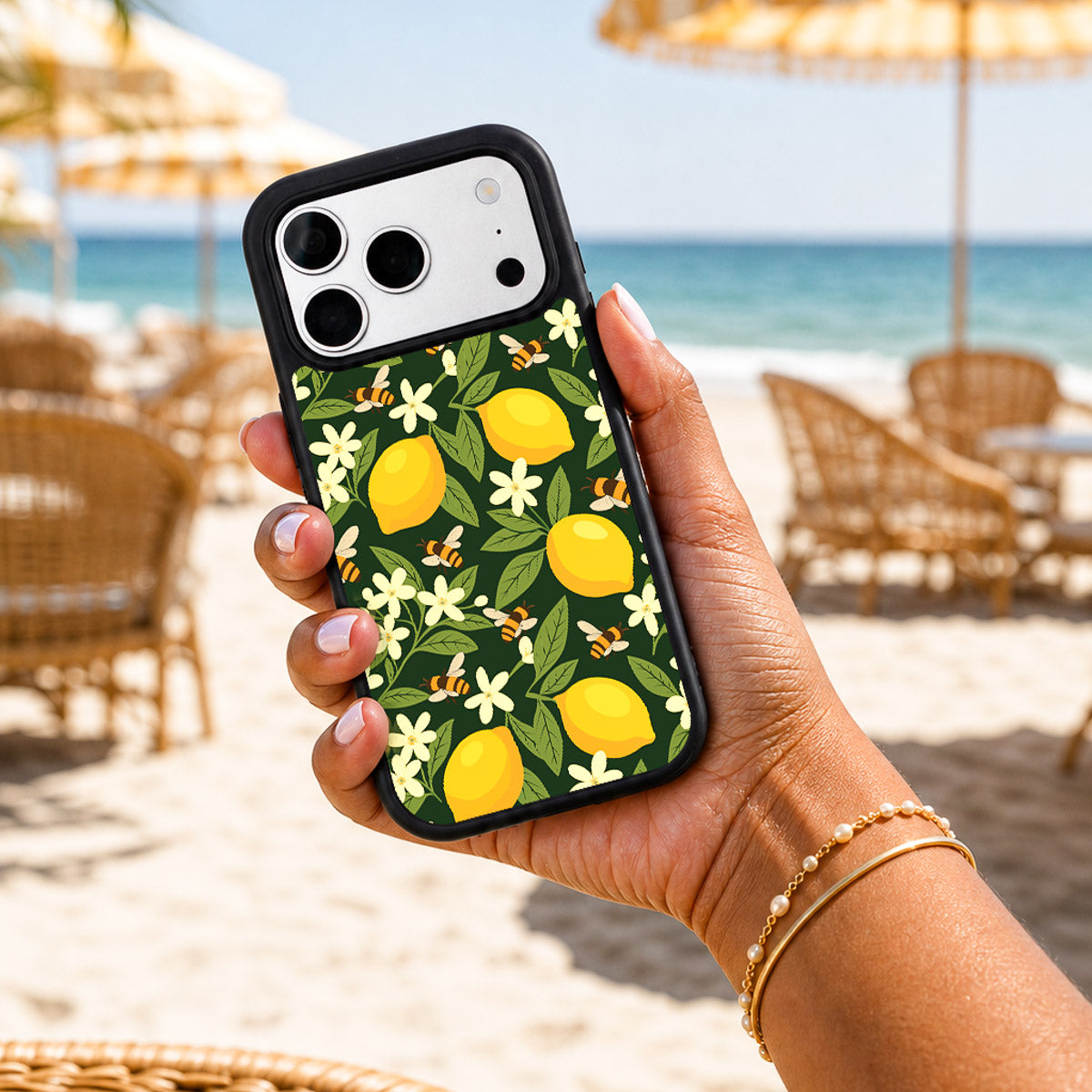 Cute Floral Designer iPhone 17 Pro Max Case – Lemon and Bees | MagSafe — view 3