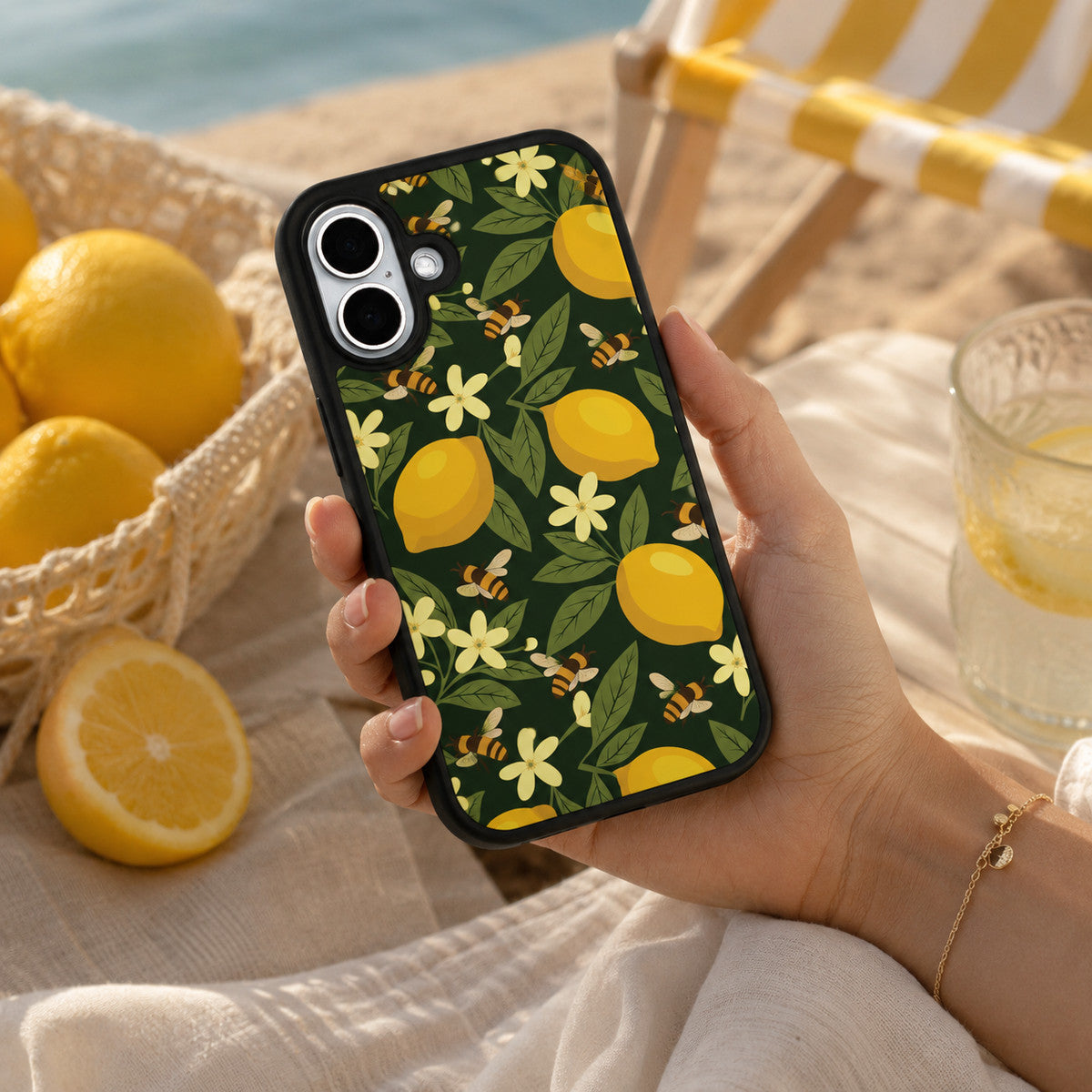 Cute Floral Designer iPhone Air Case – Lemon and Bees | MagSafe — view 3