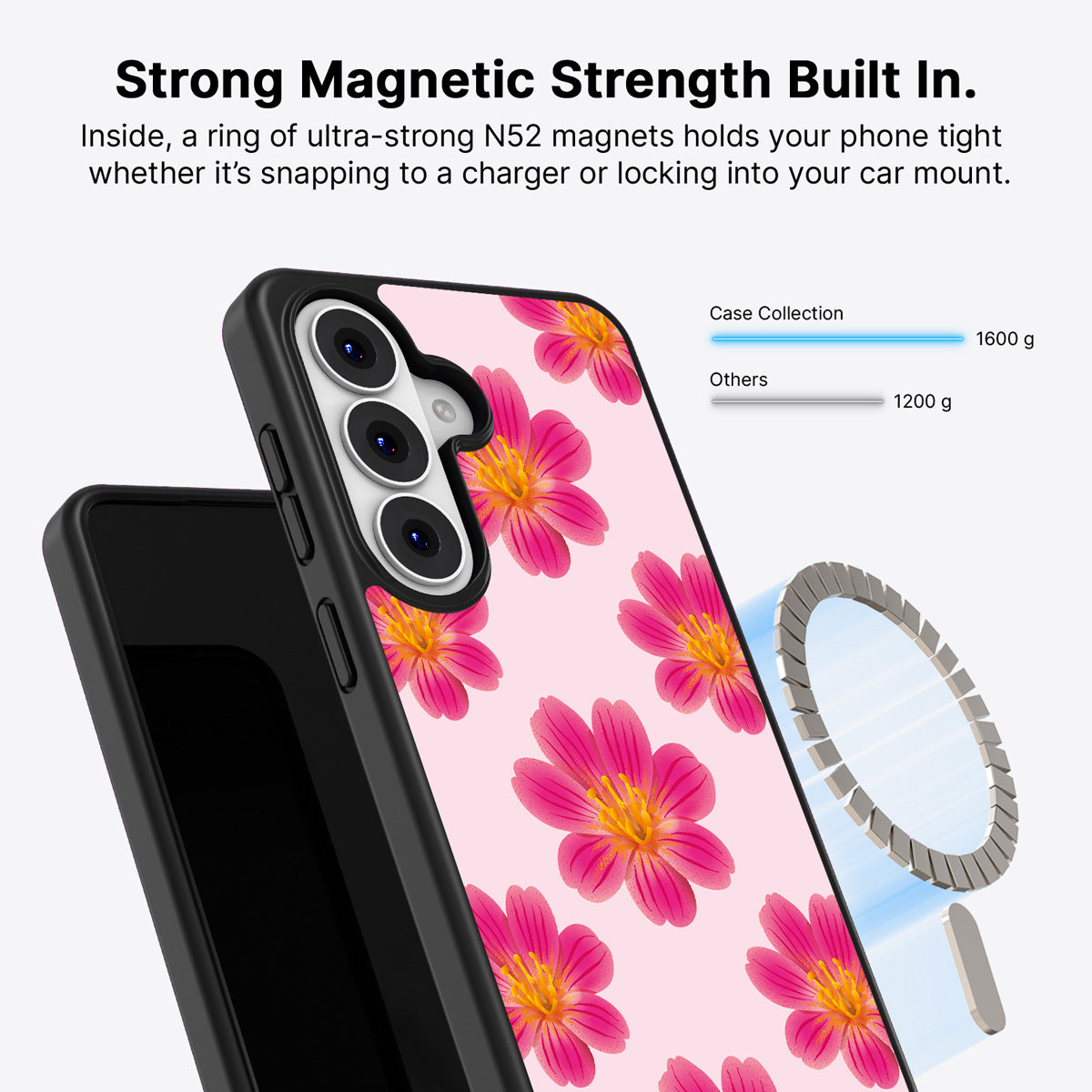 Samsung Galaxy S26 Qi2 magnetic case with N52 magnets – Lewisia Cotyledon design